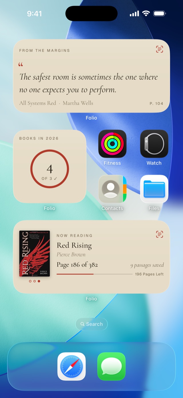 Folio's widgets on a home screen